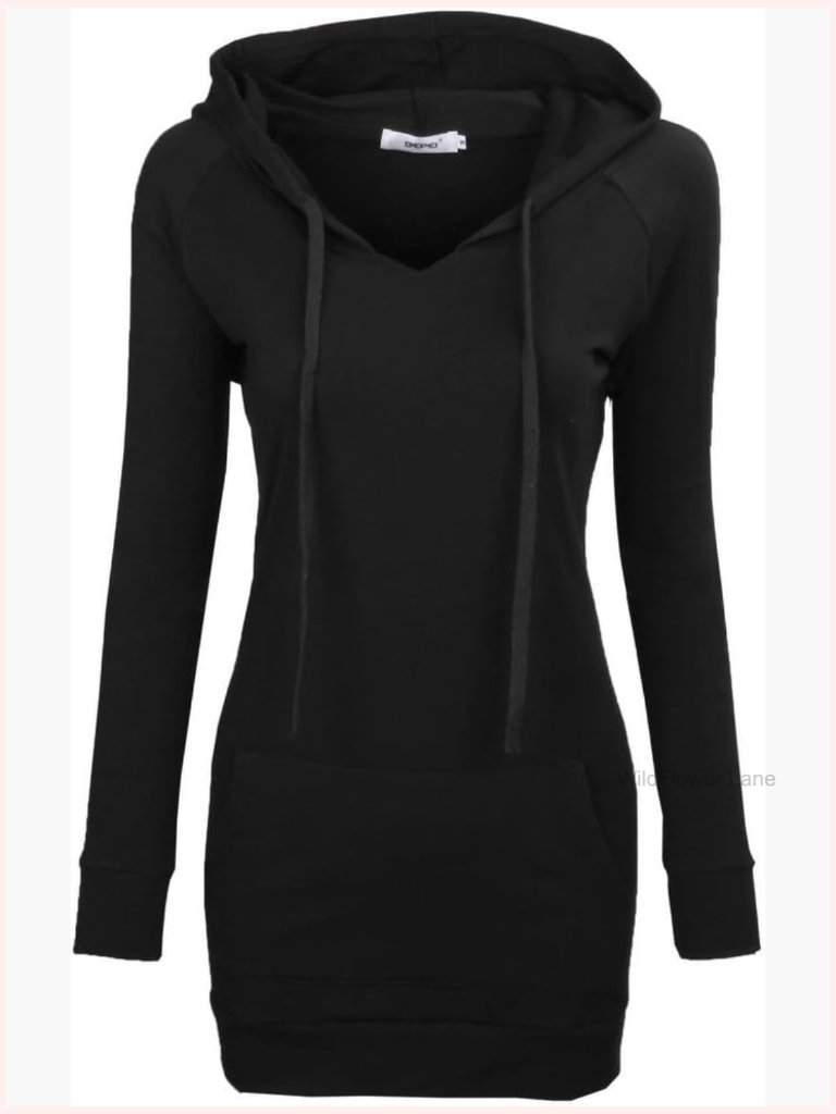 Womens Long Sleeve Tunic Hoodie Dressy String Sweatshirt With Pockets